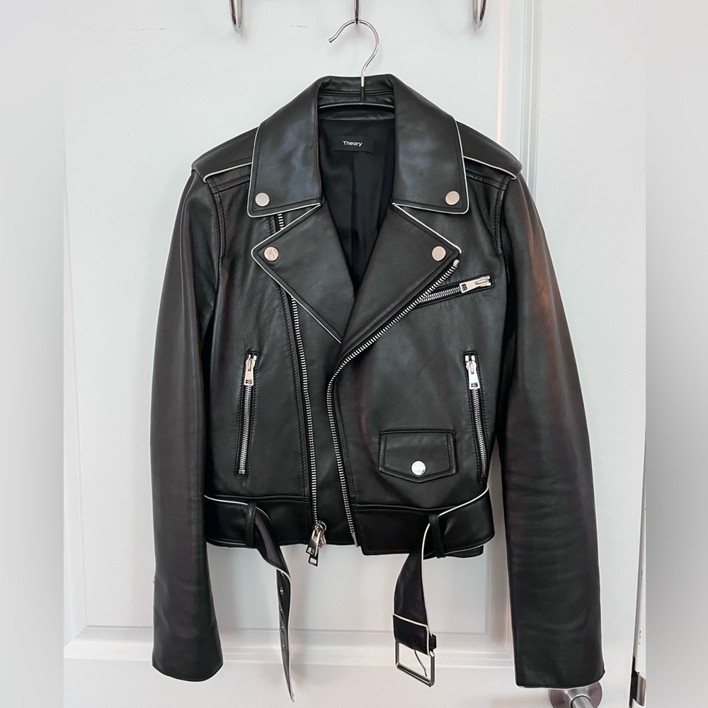 THEORY Black 100% LAMB Leather Jacket Sz SMALL